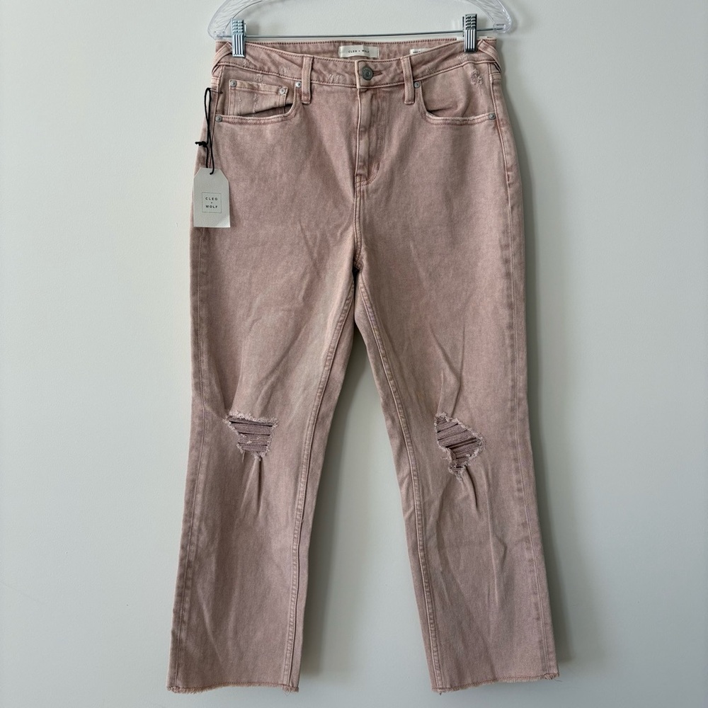 NWT Cleo + Wolf High Rise Straight Distressed Jeans